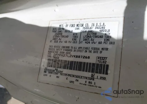 1997 Ford F-250 Lariat/Standard/Xl/Xlt from USA, damaged, VIN 1FTFX27L2VKB87268